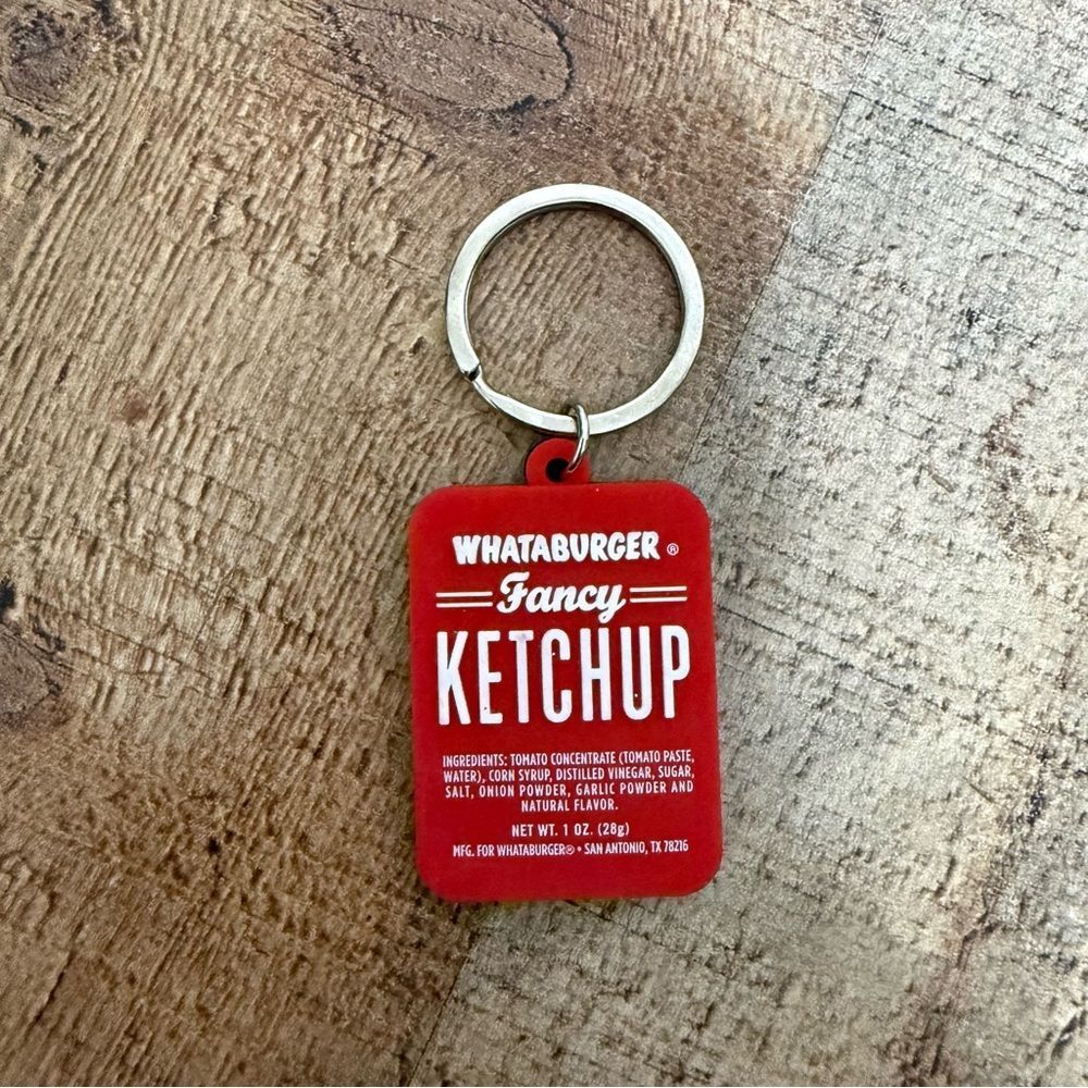 Whataburger Ketchup Keychain Double Sided Spicy Ketchup 
Excellent